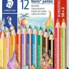 STAEDTLER JUMBO NORIS 128 PACK DE 12 LAPICES TRIANGULARES DE COLORES - DISEÑO ERGONOMICO - COLORES SURTIDOS
