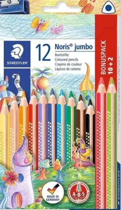 STAEDTLER JUMBO NORIS 128 PACK DE 12 LAPICES TRIANGULARES DE COLORES - DISEÑO ERGONOMICO - COLORES SURTIDOS