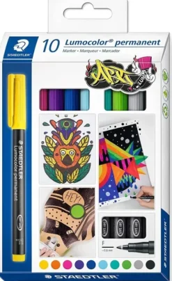 STAEDTLER LUMOCOLOR 318 C10 PACK DE 10 ROTULADORES PERMANENTES - TRAZO DE 0.6MM APROX - SECADO RAPIDO - COLORES SURTIDOS