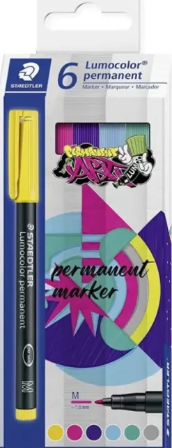 STAEDTLER LUMOCOLOR 317 PACK DE 6 ROTULADORES PERMANENTES - PUNTA MEDIA REDONDA - TRAZO 1MM APROX - CAPUCHON CON CLIP - SECADO RAPIDO - COLORES SURTIDOS