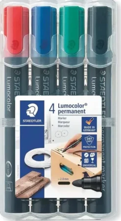 STAEDTLER LUMOCOLOR 352 PACK DE 4 MARCADORES PERMANENTES - SECADO RAPIDO - COLORES SURTIDOS