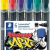 STAEDTLER LUMOCOLOR 350 PACK DE 6 ROTULADORES PERMANENTES - PUNTA BISELADA - COLORES SURTIDOS