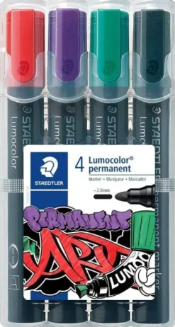 STAEDTLER LUMOCOLOR 352 PACK DE 4 MARCADORES PERMANENTES - SECADO RAPIDO - COLORES SURTIDOS