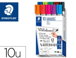 STAEDTLER LUMOCOLOR 351 PACK DE 10 MARCADORES PARA PIZARRA BLANCA - PUNTA 2MM APROX - SECADO RAPIDO - COLORES SURTIDOS