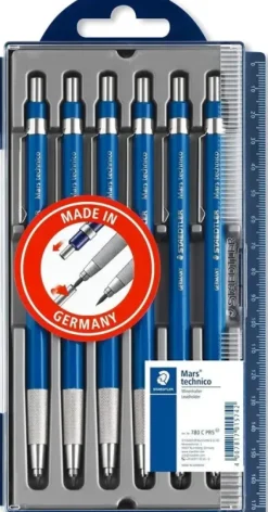 STAEDTLER MARS TECHNICO 780 PACK DE 6 PORTAMINAS TECNICOS - MINA DE 2MM - ZONA DE AGARRE HECHA EN METAL - SACAPUNTAS INTEGRADO EN EL MANGO