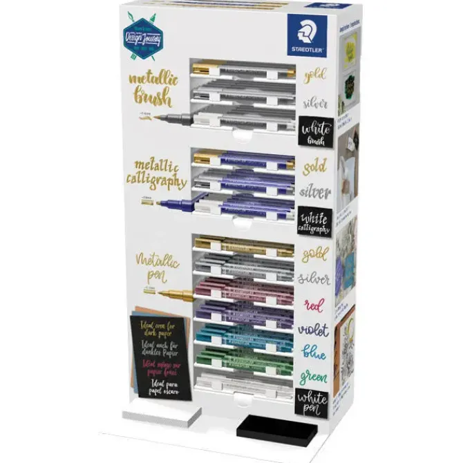 STAEDTLER METALLIC EXPOSITOR DE 130 ROTULADORES DE PUNTA FINA METALICOS - TINTA BASE DE AGUA - COLORES SURTIDOS