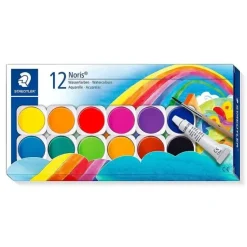 STAEDTLER NORIS 888 12 PASTILLAS DE ACUARELA + TUBO ZINC BLANCO + PINCEL - MEZCLABLES ENTRE SI - COLORES SURTIDOS