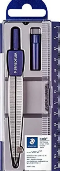 STAEDTLER NORIS 550 COMPAS ESCOLAR DE PRECISION - OBTUSANGULO Y AGUJA ROMA A PRUEBA DE LESIONES - DIAMETRO MAXIMO 300MM