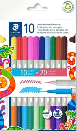 STAEDTLER NORIS 3280 PACK DE 10 ROTULADORES CON DOBLE PUNTA - TRAZOS 1MM Y 3MM APROX - COLORES SURTIDOS