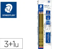 STAEDTLER NORIS 120 PACK DE 3 LAPICES DE GRAFITO HEXAGONALES 2HB + 1 GOMAS DE BORRAR MARS PLASTIC - MADERA DE BOSQUES SOSTENIBLES
