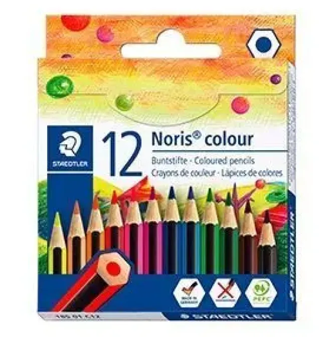 STAEDTLER NORIS COLOUR 185 PACK DE 12 LAPICES HEXAGONALES DE COLORES - RESISTENCIA A LA ROTURA - MATERIAL WOPEX - COLORES SURTIDOS