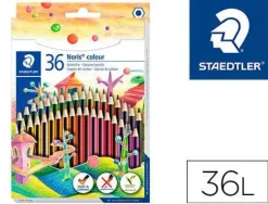 STAEDTLER NORIS COLOUR 185 PACK DE 36 LAPICES HEXAGONALES DE COLORES - FABRICADOS EN WOPEX - MUY RESISTENTES - MADERA DE FUENTES SOSTENIBLES - COLORES SURTIDOS
