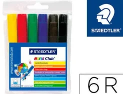 STAEDTLER NORIS WATERCOLOUR 341 PACK DE 6 ROTULADORES DE GRAN TAMAÑO - TRAZO 3MM APROX - LAVABLE FACILMENTE - TINTA BASE DE AGUA - COLORES SURTIDOS