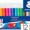STAEDTLER NORIS WATERCOLOUR 341 PACK DE 12 ROTULADORES DE GRAN TAMAÑO - TRAZO 3MM APROX - LAVABLE FACILMENTE - TINTA BASE DE AGUA - COLORES SURTIDOS