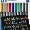 STAEDTLER PACK DE 10 ROTULADORES PERMANENTES - PUNTA PINCEL - TRAZO 1-2MM APROX - CAPUCHON CON CLIP - COLORES METALICOS SURTIDOS