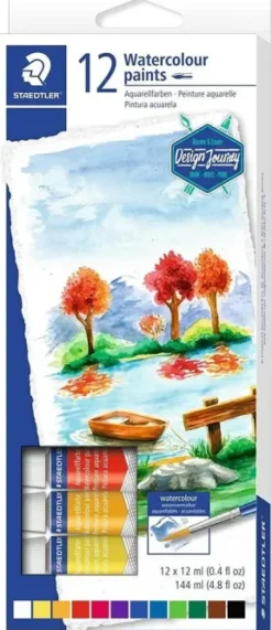 STAEDTLER PACK DE 12 TUBOS DE ACUARELA 12ML - COLORES BRILLANTES - USAR EN PAPEL ACUARELA O CARTULINA - COLORES SURTIDOS