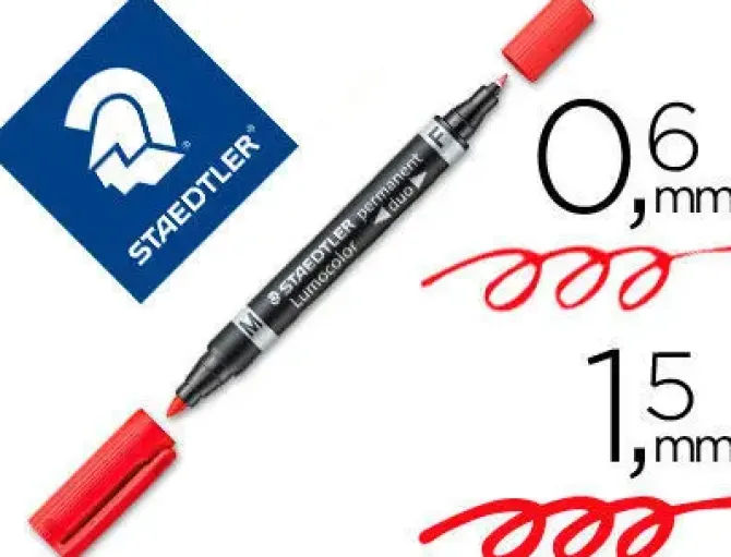 STAEDTLER ROTULADOR PERMANENTE LUMOCOLOR DUO ROJO PUNTA 0.6-1.5 MM CS43079