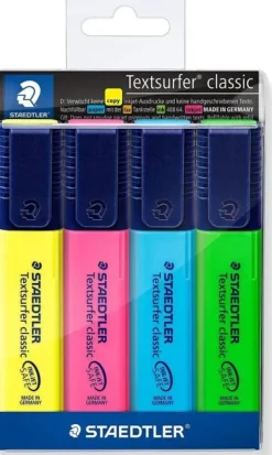 STAEDTLER TEXTSURFER CLASSIC 364 PACK DE 4 MARCADORES FLUORESCENTES - SECADO RAPIDO - TRAZO 1 - 5MM APROX - COLORES SURTIDOS