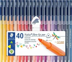 STAEDTLER TRIPLUS COLOR 323 PACK DE 40 ROTULADORES DE PUNTA FINA - TRAZO 1MM APROX - TINTA BASE DE AGUA - COLORES SURTIDOS