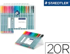 STAEDTLER TRIPLUS FINELINER 334 PACK DE 20 ROTULADORES DE PUNTA FINA - TRAZO 0.3 MM APROX - TINTA BASE DE AGUA - COLORES SURTIDOS