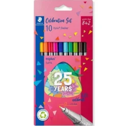 STAEDTLER TRIPLUS FINELINER 334 PACK DE 10 ROTULADORES DE PUNTA FINA - TRAZO 0.3MM APROX - TINTA BASE DE AGUA - COLORES SURTIDOS