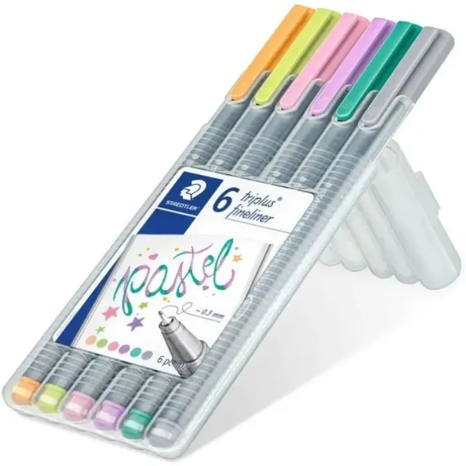STAEDTLER TRIPLUS FINELINER 334 PACK DE 6 ROTULADORES DE PUNTA FINA - TRAZO 0.3MM APROX - TINTA BASE DE AGUA - COLORES SURTIDOS