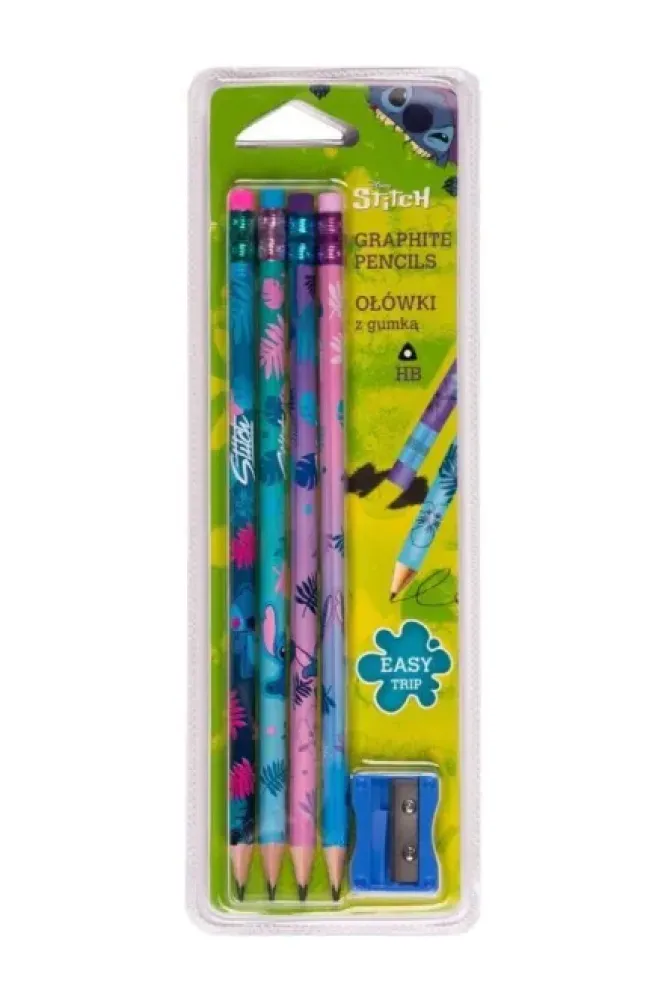 STITCH 4 LAPICEROS HB CON GOMA Y SACAPUNTA STICH