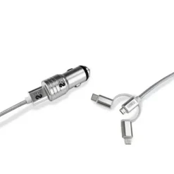 SUBBLIM CARGADOR DE COCHE DOBLE USB - LONGITUD 1M - CARGA RÁPIDA HASTA 2.400AMP/12W - EXTERIOR DE FIBRA DE NAILON RESISTENTE - COLOR PLATA