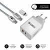 SUBBLIM CARGADOR DE PARED 25W - 2 PUERTOS (USB C + USB A) - CARGA ULTRA RÁPIDA - CABLE USB C DE ALTAS PRESTACIONES - EXTERIOR DE FIBRA DE NAILON - LONGITUD 1M - COLOR BLANCO