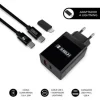 SUBBLIM CARGADOR DOMÉSTICO DE 2 PUERTOS - 25W - CARGA RÁPIDA PD 3.0/2.0/QUICK CHARGE 3.0 4.0 2.0 - CABLE USB C REVERSIBLE - COLOR NEGRO