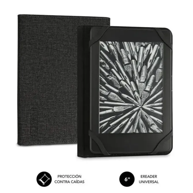 SUBBLIM FUNDA EREADER 6 RESISTENTE - INTERIOR ATERCIOPELADO - PLEGADO COMODO - SUJECION SIN DAÑOS - COLOR NEGRO