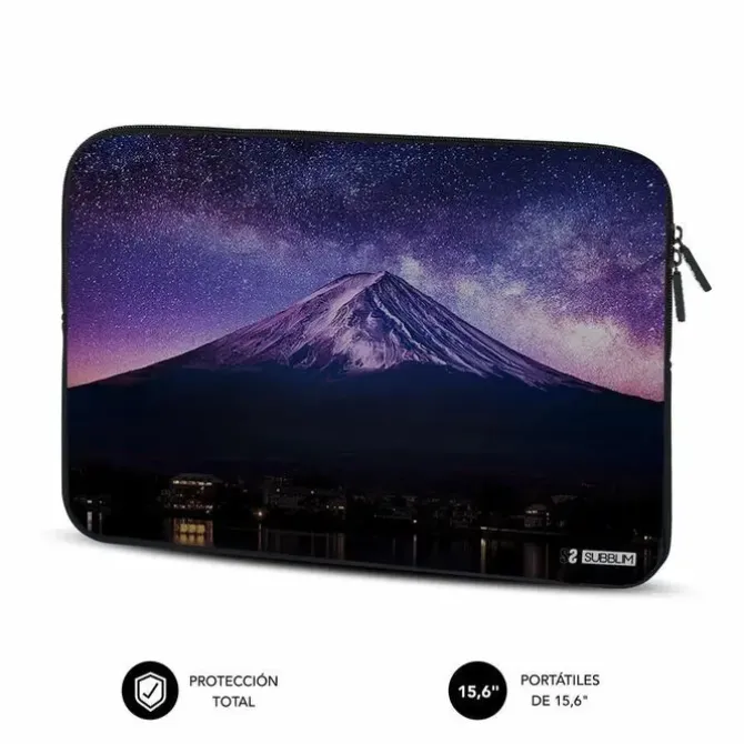 SUBBLIM FUNDA NEOPRENO TRENDY PARA PORTATIL 15.6 - GROSOR 3MM - RESISTENCIA A GOLPES - DISEÑO MOUNTAIN - COLOR NEGRO