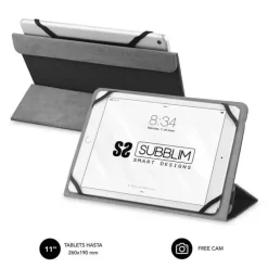 SUBBLIM FUNDA TABLET FREECAM - DISEÑO UNIVERSAL HASTA 11 - SISTEMA DE FIJACIONES DE SILICONA - INTERIOR SUAVE Y ATERCIOPELADO - CIERRE SEGURO CON BANDA ELASTICA - COLOR NEGRO/GRIS
