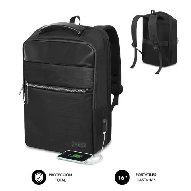 SUBBLIM MOCHILA AIR PADDING PARA ORDENADORES DE 15,6 - ALTA PROTECCION CON SISTEMA AIR PADDING - RESISTENTE AL AGUA - PUERTO USB - COLOR NEGRO