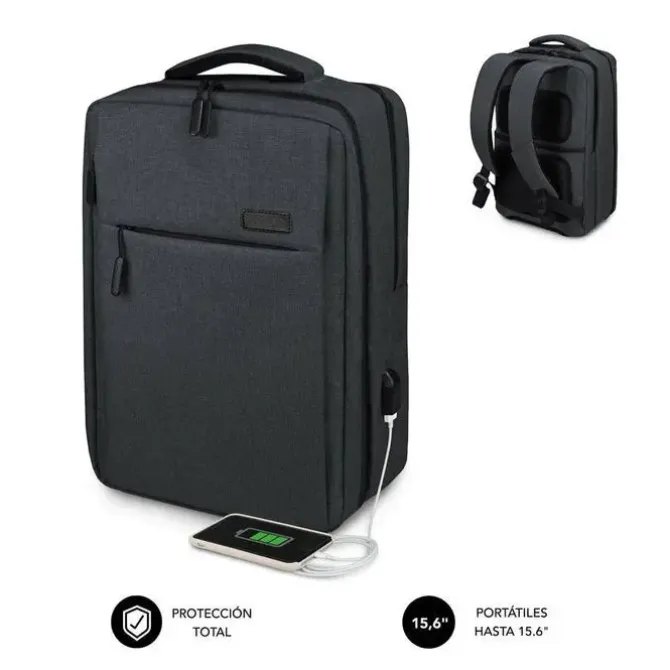 SUBBLIM MOCHILA PARA PORTATILES DE 15,6 - ESPACIO ACOLCHADO PARA PORTATIL - BOLSILLO PARA TABLET - ORGANIZADORES INTERNOS - PUERTO USB - COLOR NEGRO