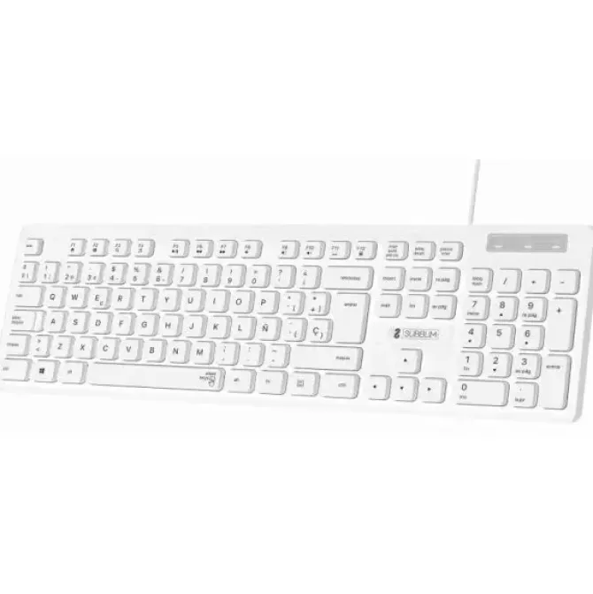 SUBBLIM TECLADO BUSINESS SLIM SILENCIOSO - 430 X 132 X 23 MM - TECLAS PLANAS - RESISTENTE A SALPICADURAS - DISEÑO DELGADO Y COMPLETO - CONECTOR USB PLUG&PLAY - COLOR BLANCO