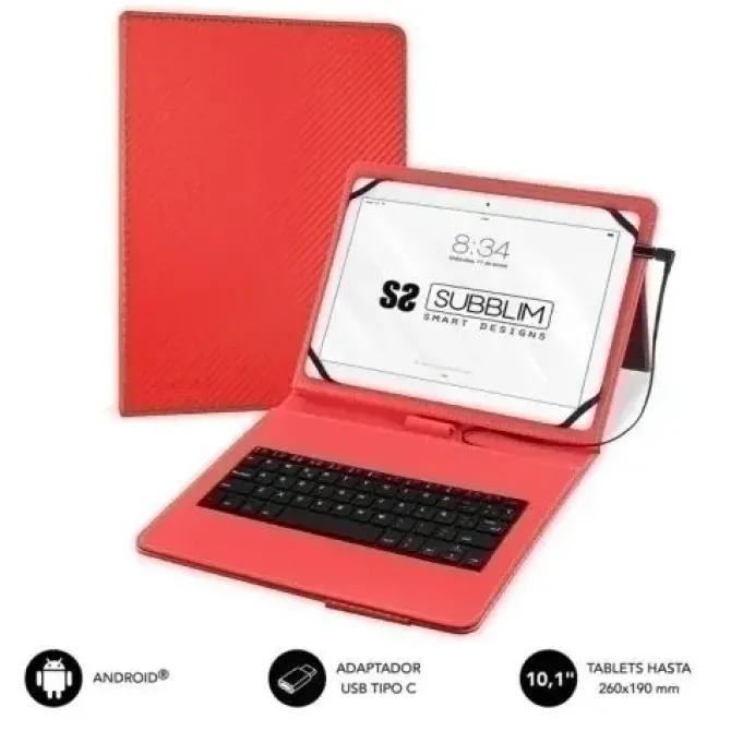 SUBBLIM TECLADO CON FUNDA UNIVERSAL PARA TABLETS - 10.1 - TECLAS GRANDES Y ESPACIADAS - RESISTENTE A SALPICADURAS - CIERRE MAGNÉTICO - COLOR ROSA
