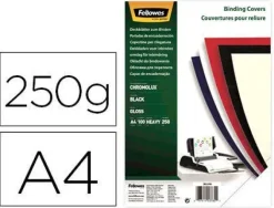 TAPA DE ENCUADERNACION FELLOWES DIN A4 CARTON BRILLO NEGRO CHROMOLUX 250 GR PACK DE 100 UNIDADES