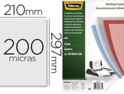 TAPA DE ENCUADERNACION FELLOWES DIN A4 PVC TRANSPARENTE CRISTAL 200 MICRAS PACK DE 100 UNIDADES