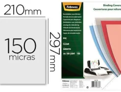 TAPA DE ENCUADERNACION FELLOWES DIN A4 PVC 150 MICRAS TRANSPARENTE PACK DE 100 UNIDADES