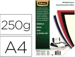 TAPA DE ENCUADERNACION FELLOWES DIN A4 CARTON BRILLO BLANCO CHROMOLUX 250 GR PACK DE 100 UNIDADES