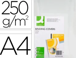 TAPA DE ENCUADERNACION Q-CONNECT CARTON DIN A4 BLANCO BRILLANTE 250 GR CAJA DE 100 UNIDADES