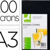 TAPA DE ENCUADERNACION Q-CONNECT PVC DIN A3 OPACA NEGRA 200 MC CAJA DE 100 UNIDADES