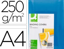 TAPA DE ENCUADERNACION Q-CONNECT CARTON DIN A4 AZUL SIMIL PIEL 250 GR CAJA DE 100 UNIDADES