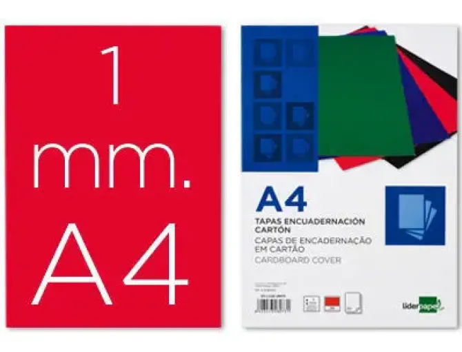 TAPA ENCUADERNACION LIDERPAPEL CARTON A4 1MM ROJA PAQUETE DE 50 UNIDADES