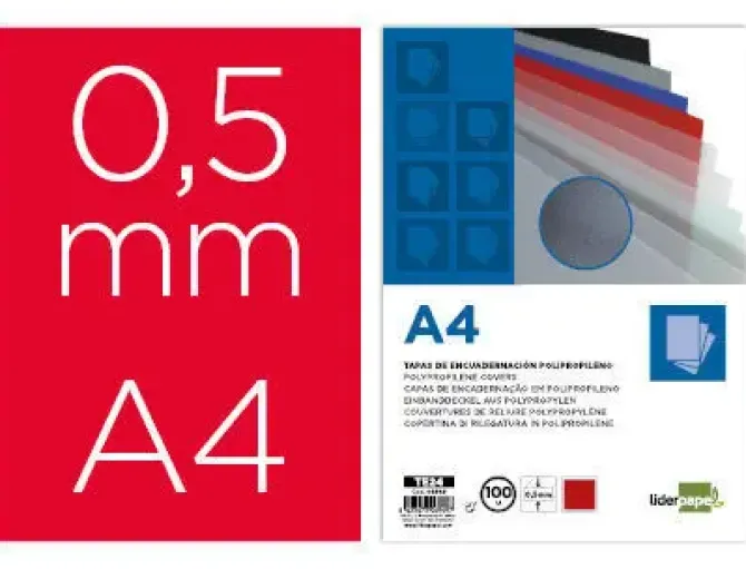 TAPA ENCUADERNACION LIDERPAPEL POLIPROPILENO A4 0.5MM ROJO OPACO PAQUETE DE 100 UNIDADES