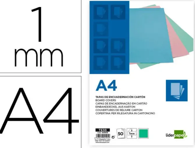 TAPA ENCUADERNACION LIDERPAPEL CARTON A4 1 MM VERDE MENTA PAQUETE DE 50 UNIDADES