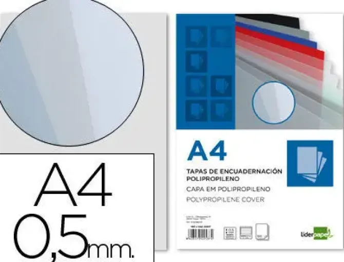 TAPA ENCUADERNACION LIDERPAPEL POLIPROPILENO A4 0.5MM AHUMADA PAQUETE DE 100 UNIDADES
