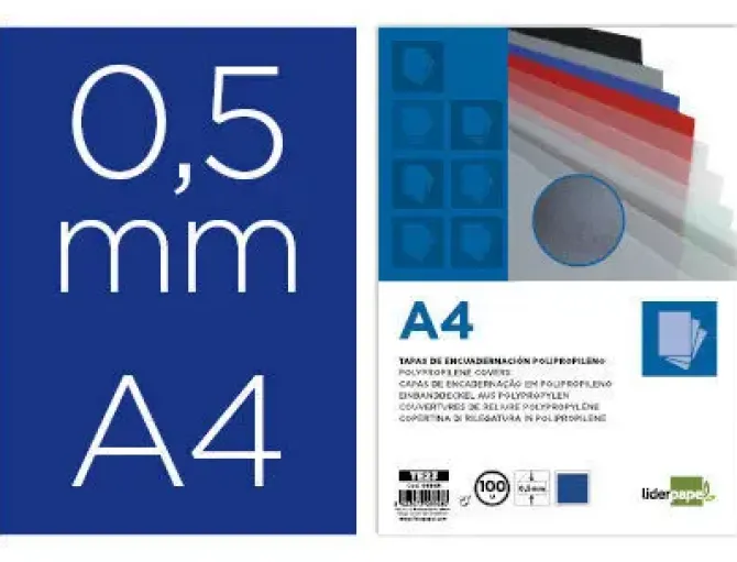 TAPA ENCUADERNACION LIDERPAPEL POLIPROPILENO A4 0.5MM AZUL OPACO PAQUETE DE 100 UNIDADES