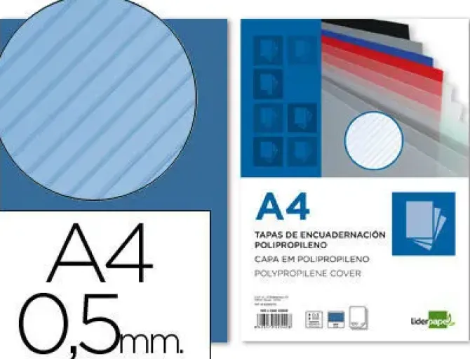 TAPA ENCUADERNACION LIDERPAPEL POLIPROPILENO RAYADO A4 0.5MM AZUL PAQUETE DE 100 UNIDADES